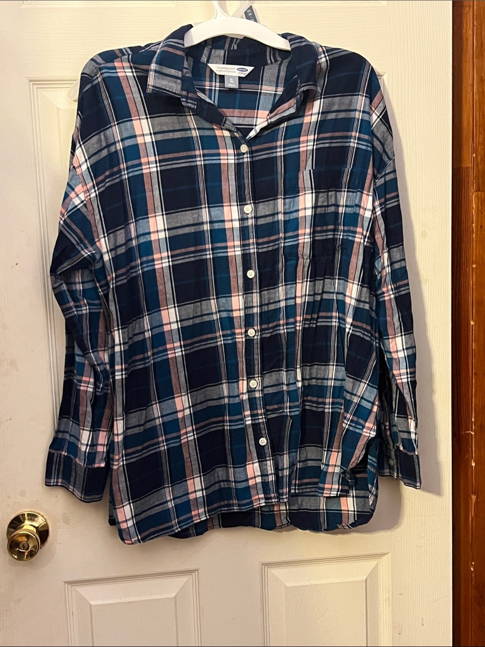 Old Navy Navy, Pink & White Plaid Button-Down Shirt